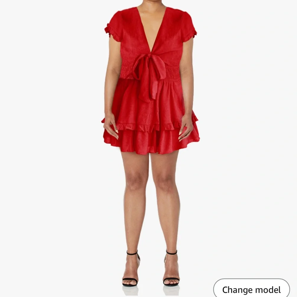 💋Red bow Mini Dress - Picture 2 of 7